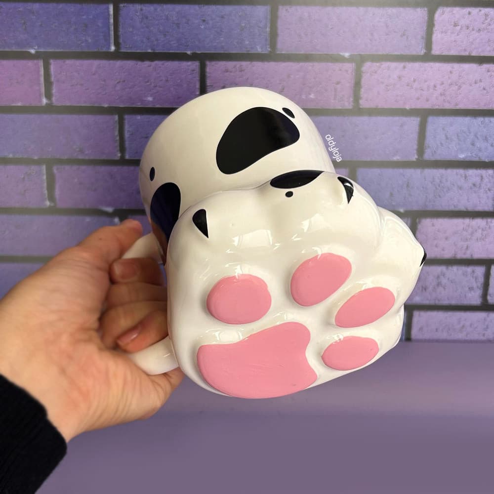 Caneca Pata Dálmata Preta e Branca Cerâmica 350ml Gato Cachorro Veterinária Presente Criativo