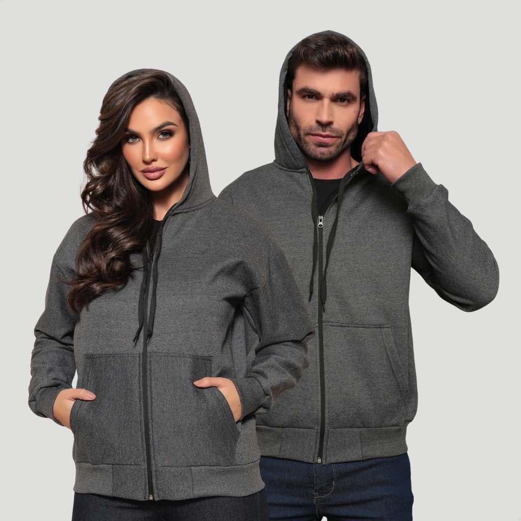 Blusa Moletom Unissex com Capuz e Zíper Tecido Grosso e Confortável