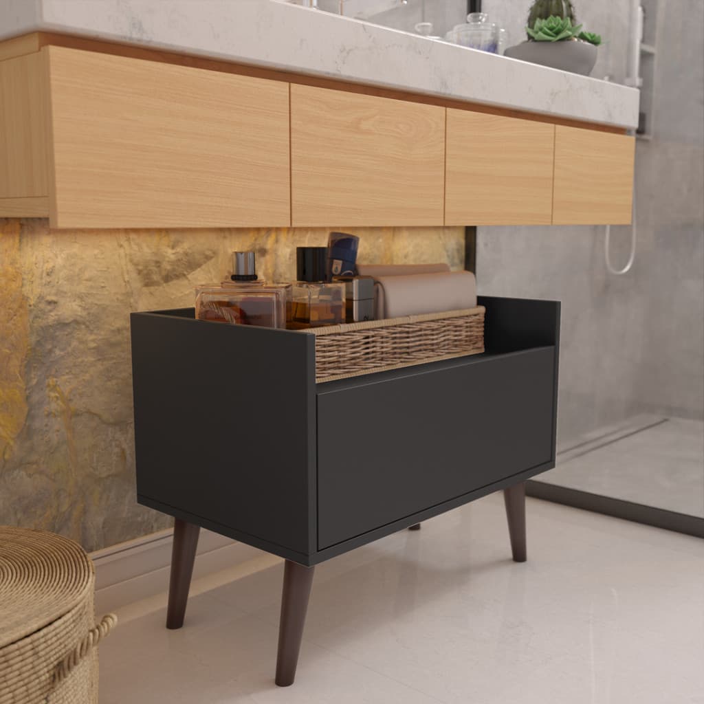 Gabinete Preto Multiuso Com Porta E Pés Antiumidade Armário Para Banheiro