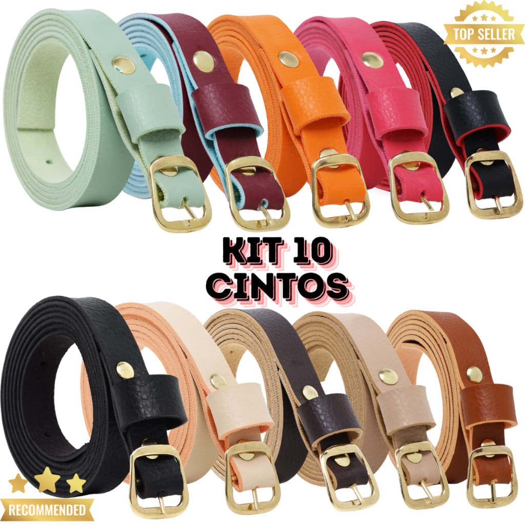 Kit 10 cinto fino feminino Slim infantil até plus size