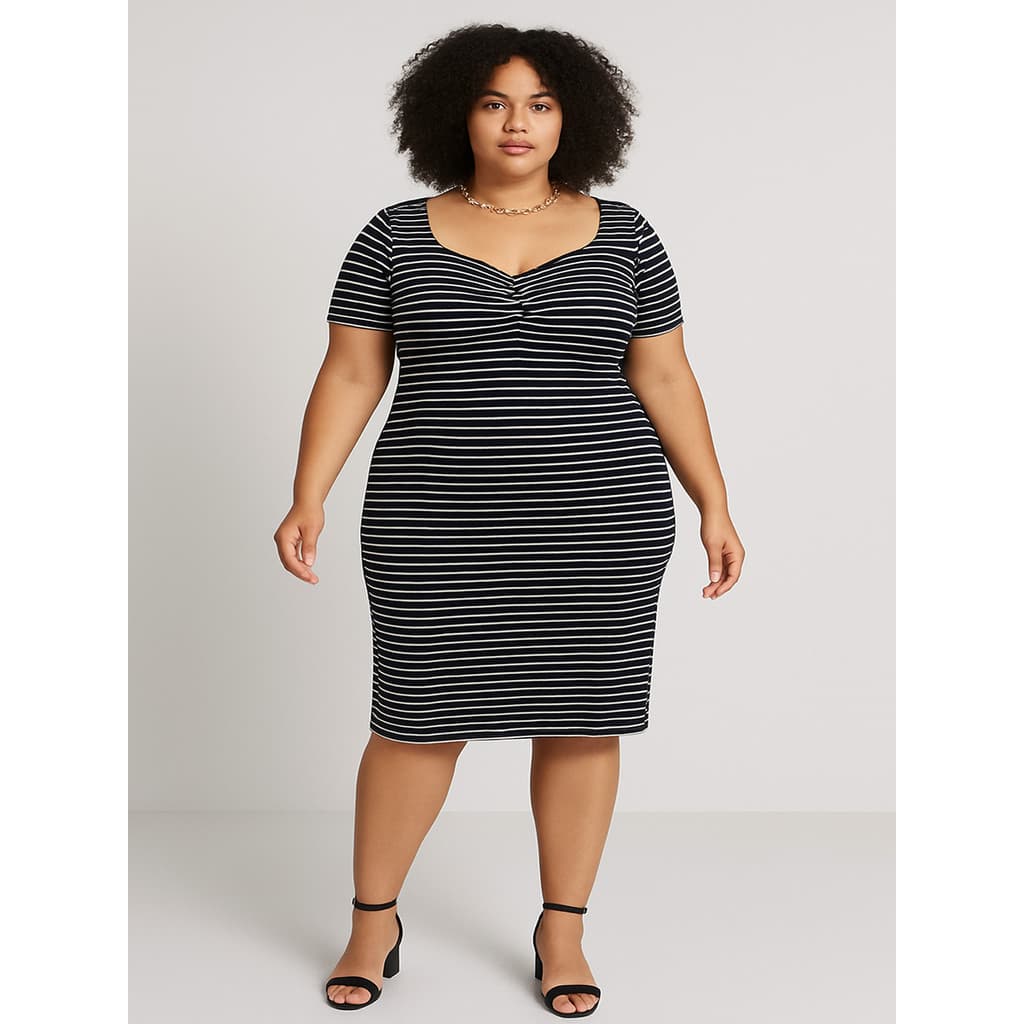 Vestido Feminino Curve Plus Size Ribana Listrada Midi Adulto
