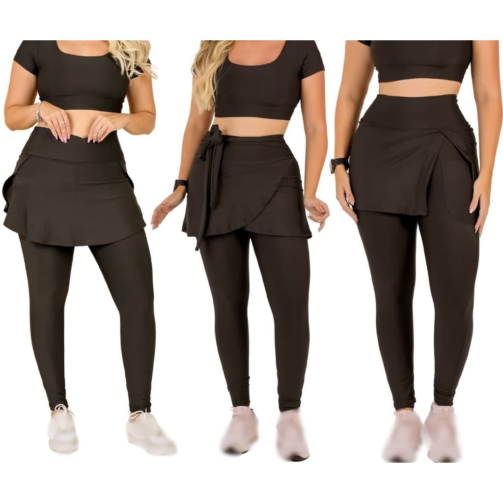 Kit 3 Calças Legging Saia Com Bolso Moda Evangélica Fitness Caminhada  Treino Academia Suplex The Start