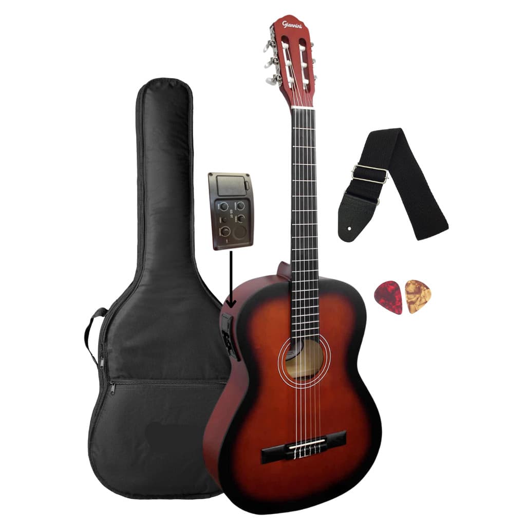 Violão Elétrico Nylon Adulto Giannini Sunburst + Acessórios