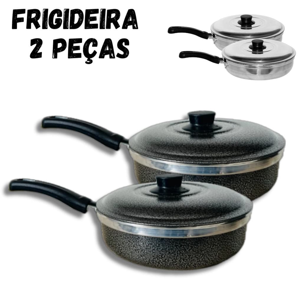 KIT 2 Frigideiras de Aluminio Craquelado e Polido com Tampa N°20, N°18