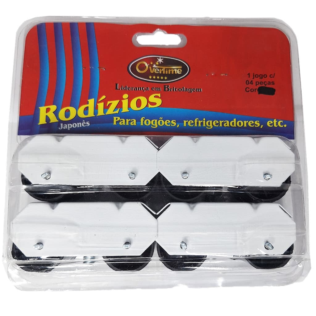 Kit 4 Peças Rodizio Rodinha Para Geladeira Freezer Pé De Fogão Encaixe Universal Branco Feito em Aço Top