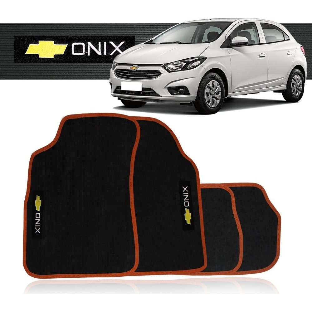 Jg De Tapete Carpete Onix 2012 A 2019 (borda Laranja) Preto