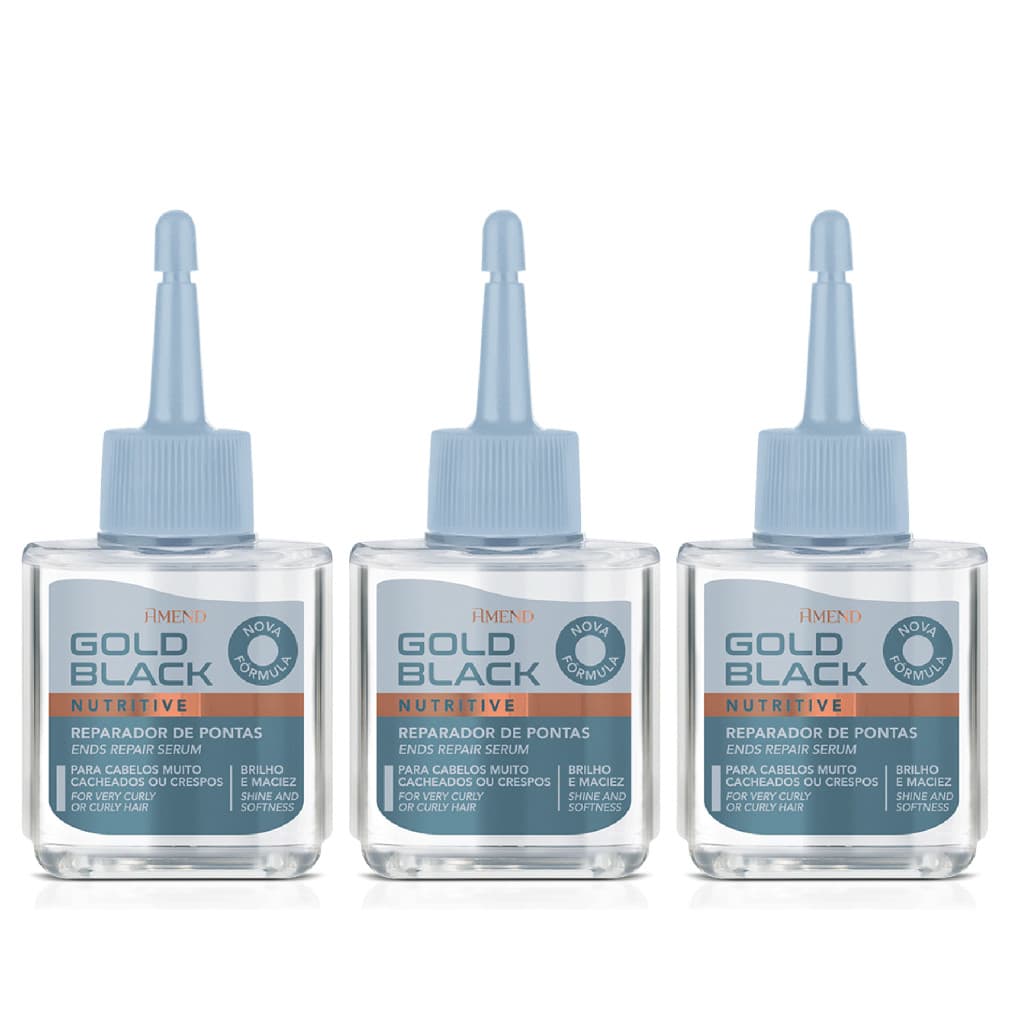 Amend Gold Black Nutritive Reparador de Pontas Brilho e Maciez Com 30ml Kit com 3 Unidades