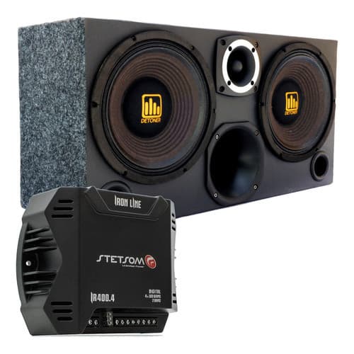 Caixa Medio Grave Detoner Trio Som Carro + Modulo Stetsom