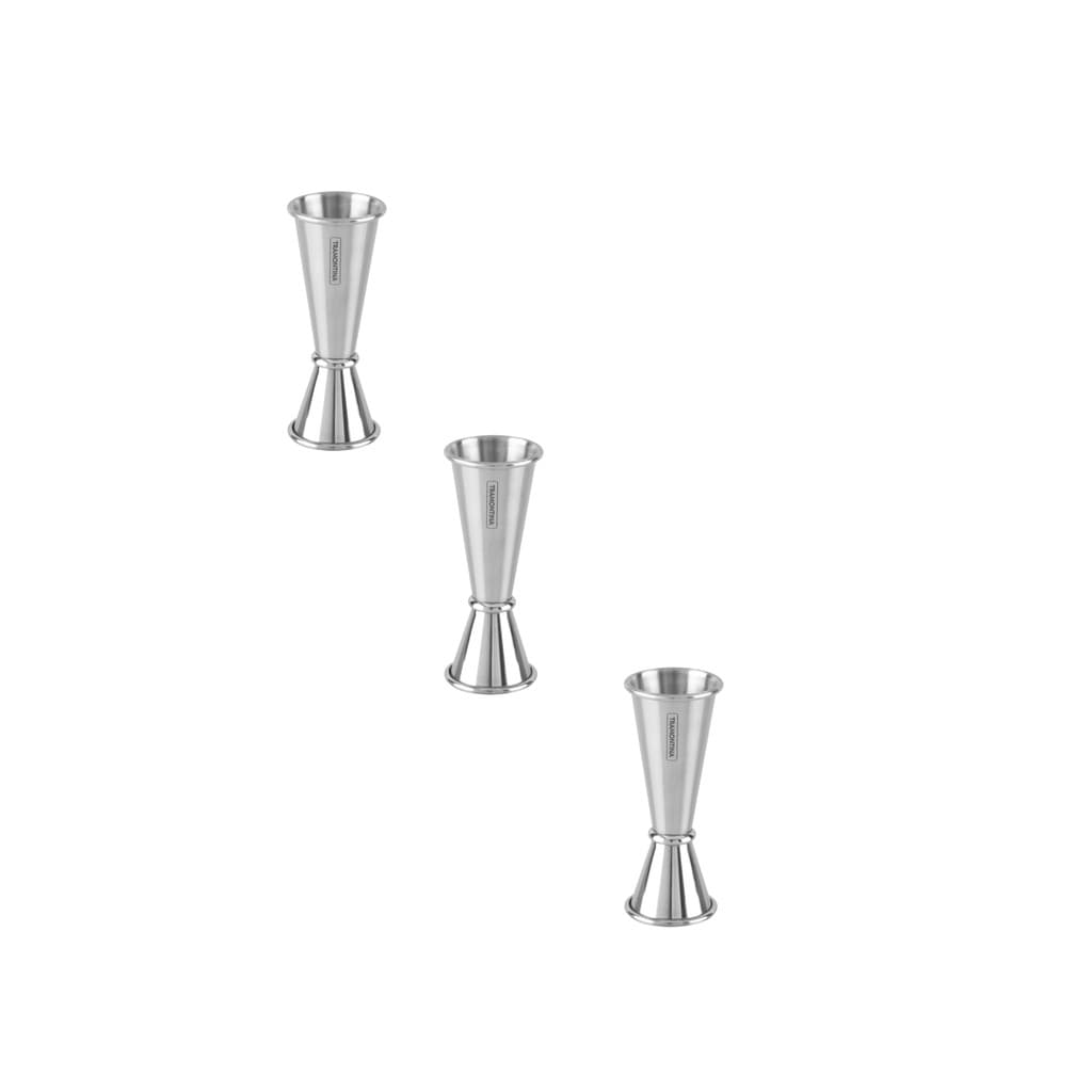 Kit 3 Dosadores Tramontina Duplo 25/50ml Aço Inox para Bebidas Bar Coquetel Medidor Resistente e Profissional