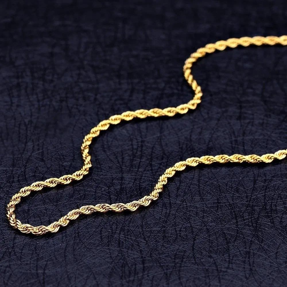 Corrente Cordão Torcido Masculino 70cm 4mm Aço Banhado Ouro Barato