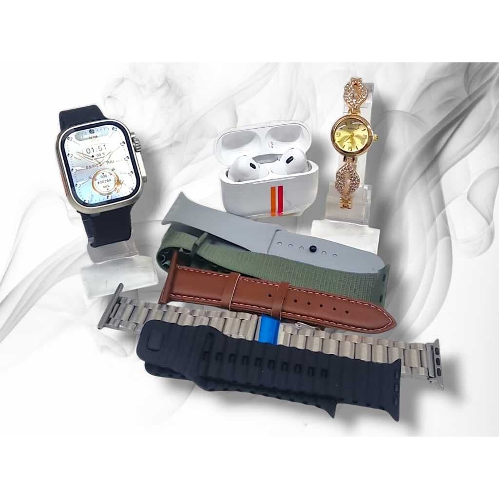 Ultra 9 Plus 10 + 1 SmartWatch de 49mm Relógio Inteligente Com Fones De Ouvido 1 Capa 1 Relógio Feminino 9 Pulseiras