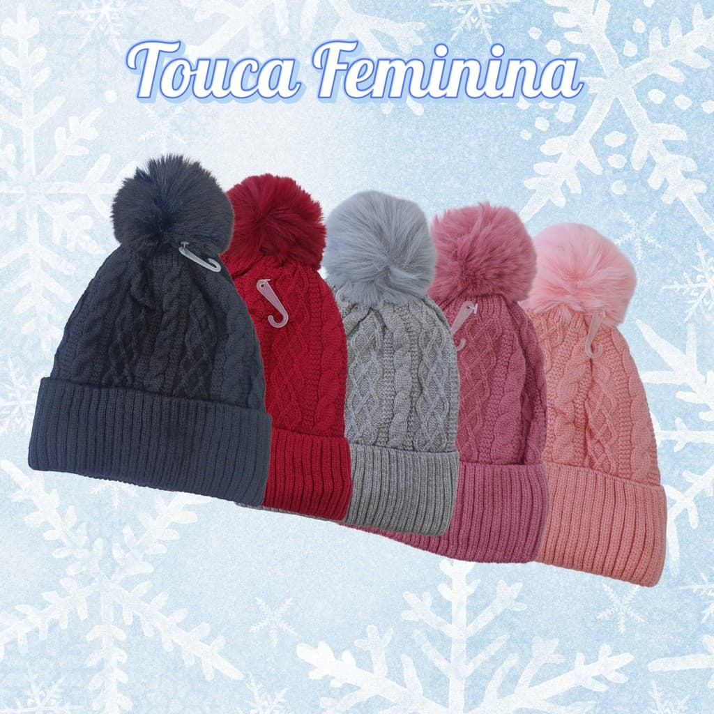 Touca Pompom Forrada Feminina Inverno Quente e Confortável  Várias Cores