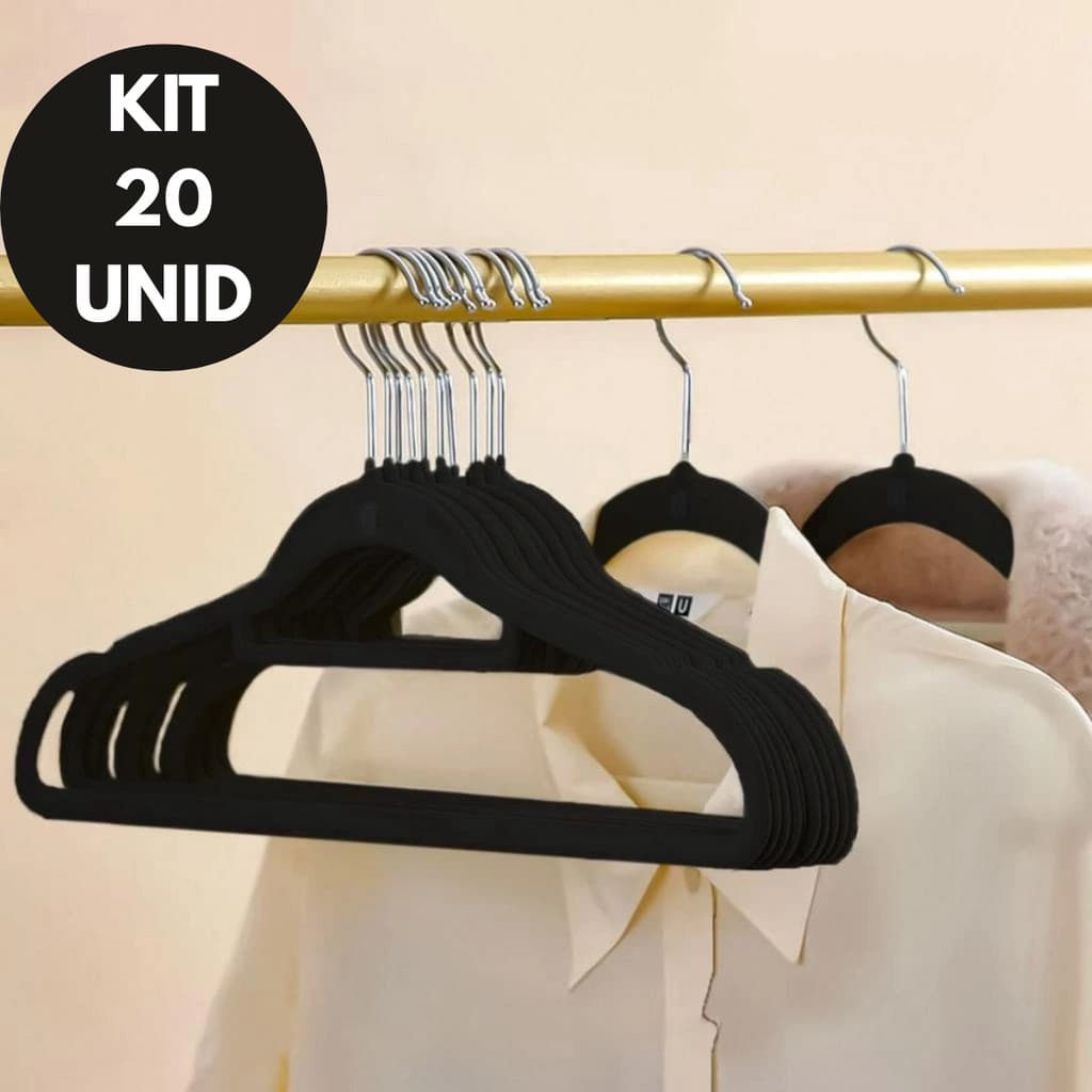 Cabide de Veludo Slim Antiderrapantes Kit com 20 cabides prático seguro confortável e resistente