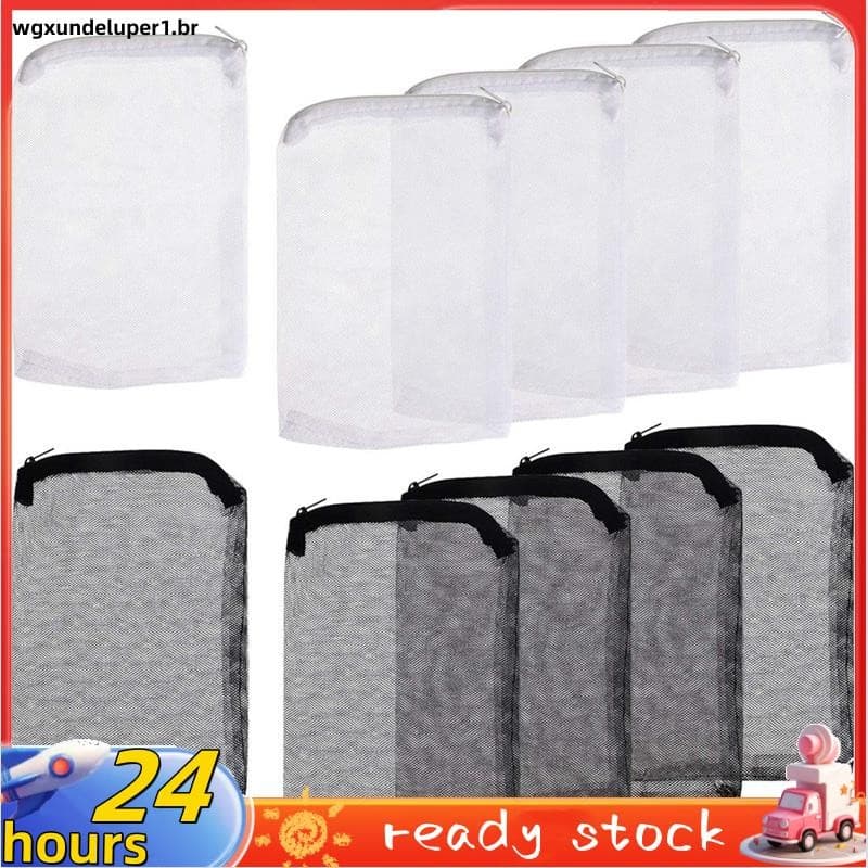 10 Pçs Saco De Filtro De Aquário Mídia Do Tanque De Peixes Com Zíper Malha (Branco + Preto)