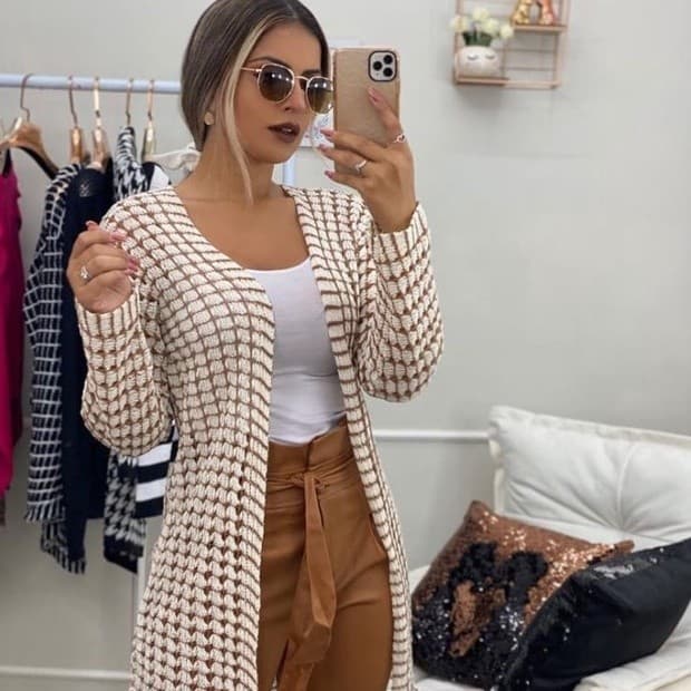 Lindo Cardigan Kimono Feminino Tricô Casaco Tricot Tendencia