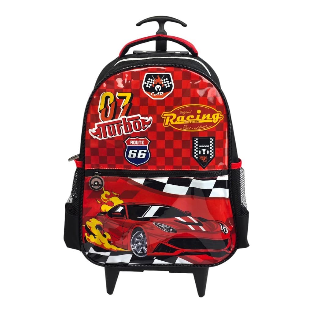 Mochila Infantil Denlex Com Rodinhas Carro de Corrida