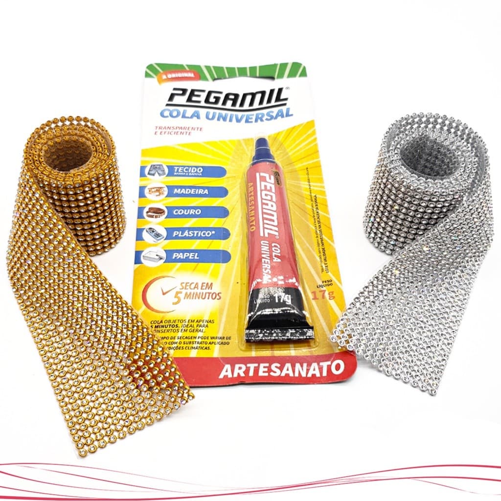 Kit 2 Manta De Strass Alto Brilho 26 Fileiras +Cola Pegamil Para Artesanato