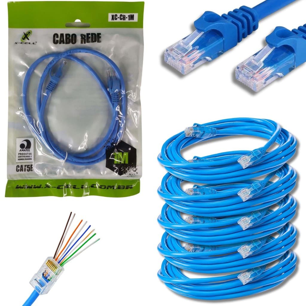 Kit Cabo de Rede CAt5E 1Metro lan Giga 1000 Escritório Videogame