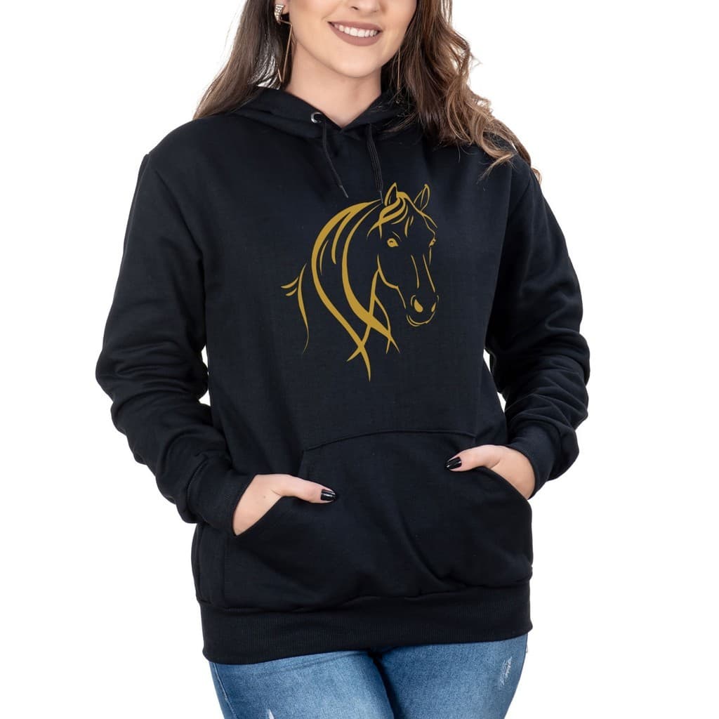 Moletom Feminino UNISSEX CAVALO com Capuz e Bolso Canguru
