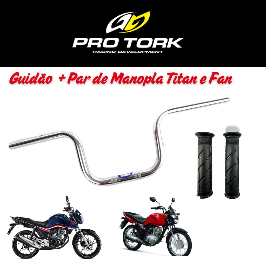 Guidão Bike Moto CG Fan Titan 125 150 160 14 a 21 Mod Original Pro Tork + Par de Manopla