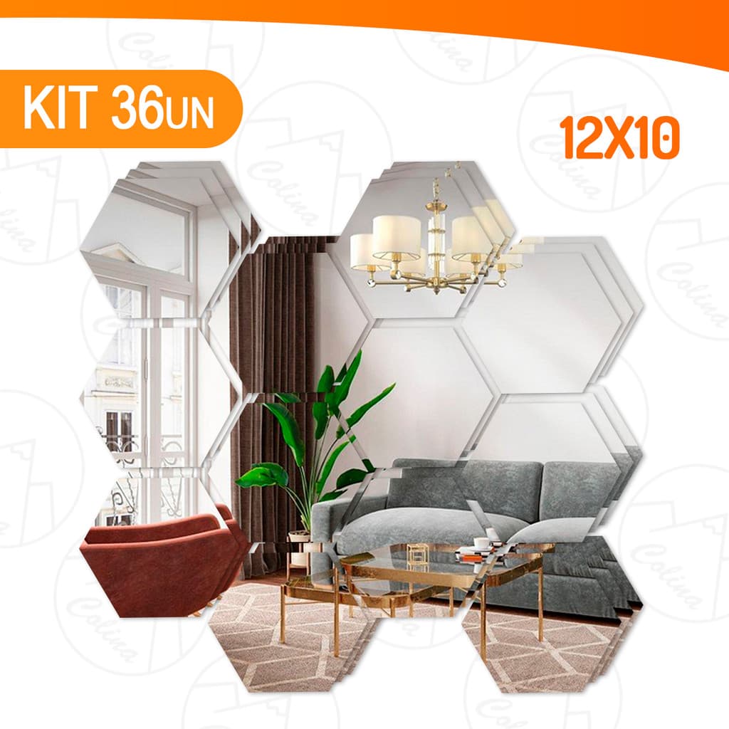 Kit 36 Espelho Adesivo Decorativo Hexágono 12x10cm Decoração Sala Quarto