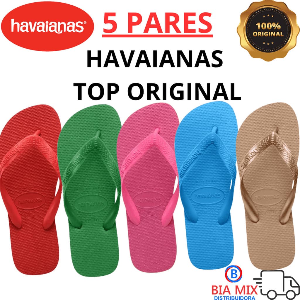 Chinelo Havaianas Original kit 5 Pares Chinelos Top tradicional Sandália colorida Feminino Masculino