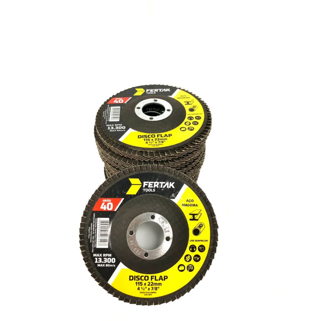 KIT 10 DISCOS DE LIXA  FLAP 4.1/2 GRÃO 40 FERTAK