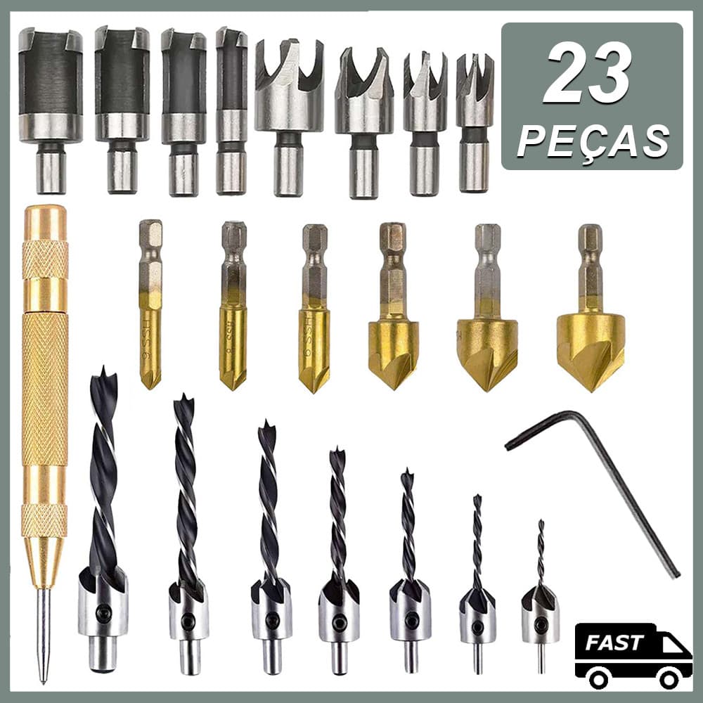 23 Pçs Brocas Escariadora Fresa Madeira Jogo Escariador Broca Chanfrador de escareador para marcenari