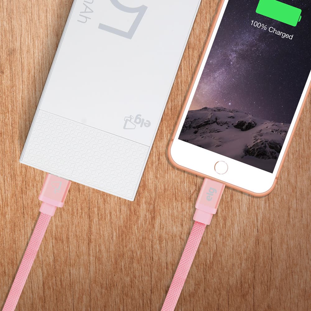 Cabo Micro USB, Sincronização e Recarga 12W 2.4A, Tecido Reforçado, 1 metro, Rosa, CNV510PK, ELG