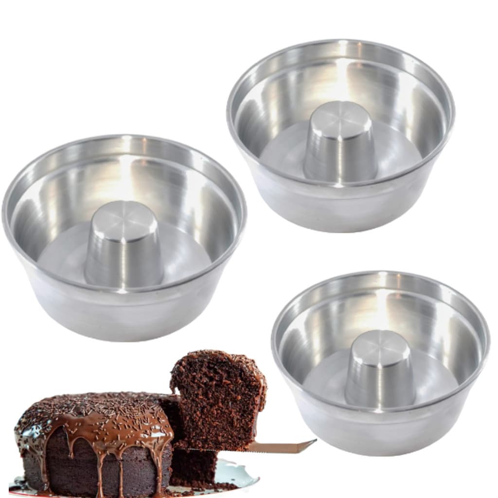 KIT 3 Formas para Bolo com furo, 20, 18 e 16cm Torta Suíça Pudim bolo Air Fryer