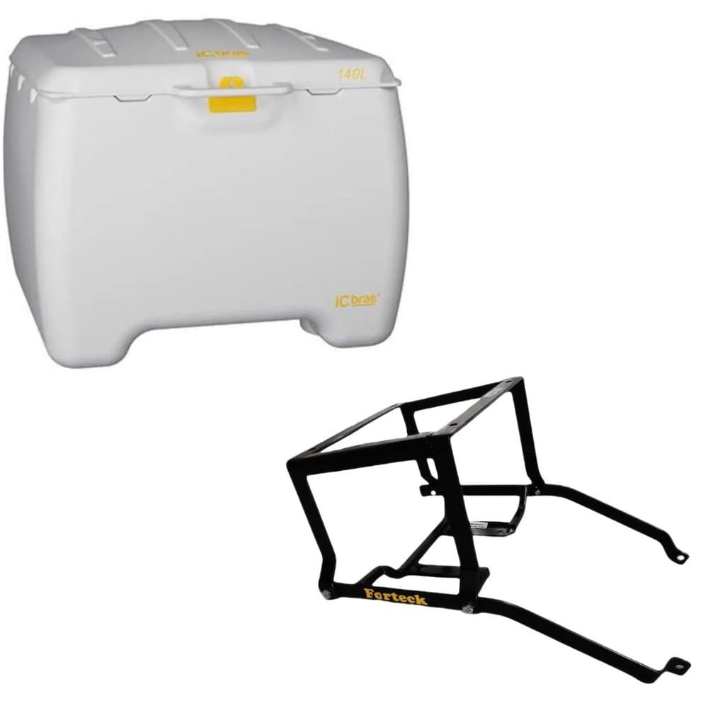 Caixa Baú para Moto 140L Branca + Suporte Reforçado Várias Motos | Forteck
