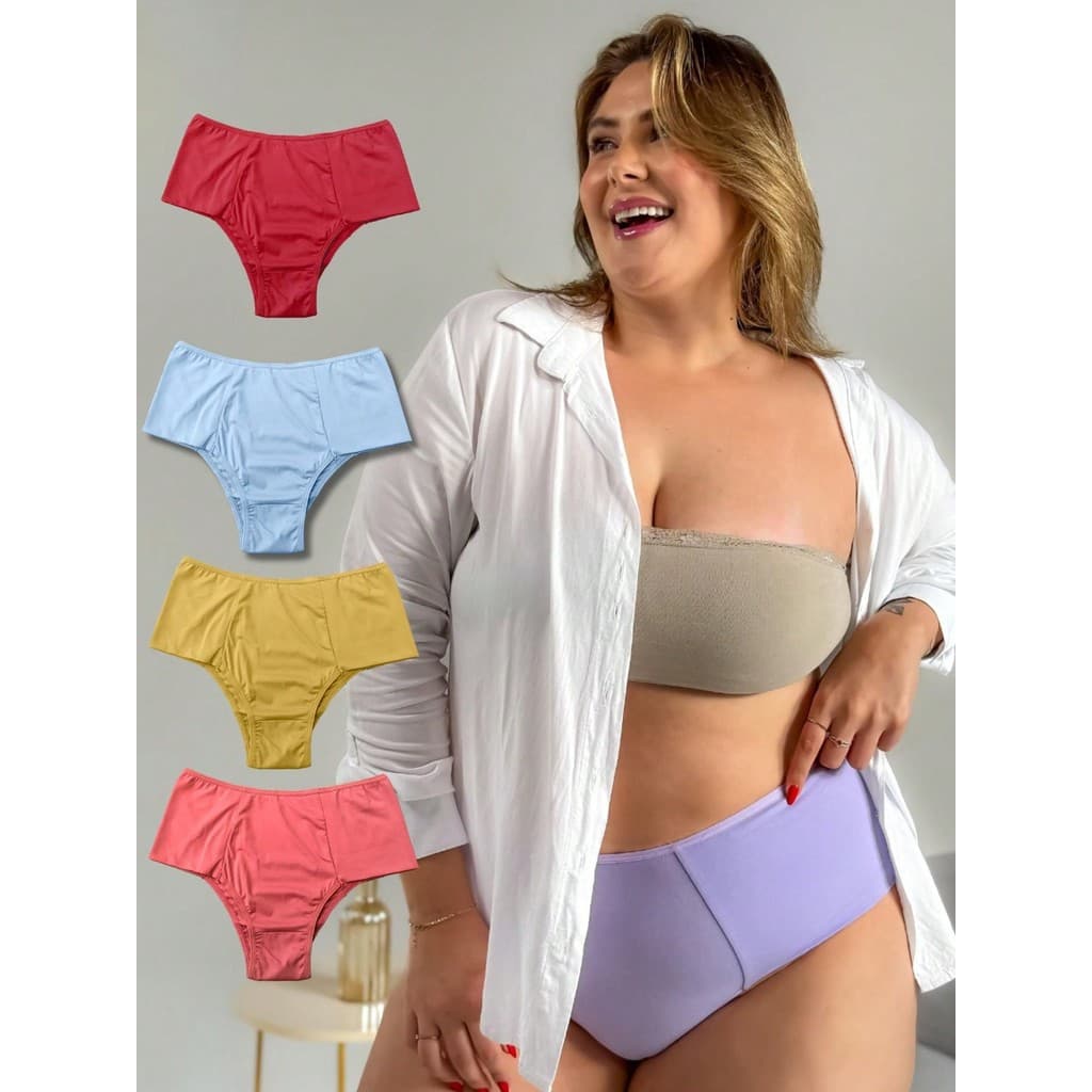 Kit 10 Calcinhas Rebeca Plus Size Cintura Alta Lateral