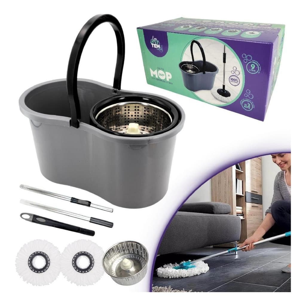 Mop Esfregao Giratorio Centrifuga Cesto 9 L Lava e Seca Cabo Extensivel