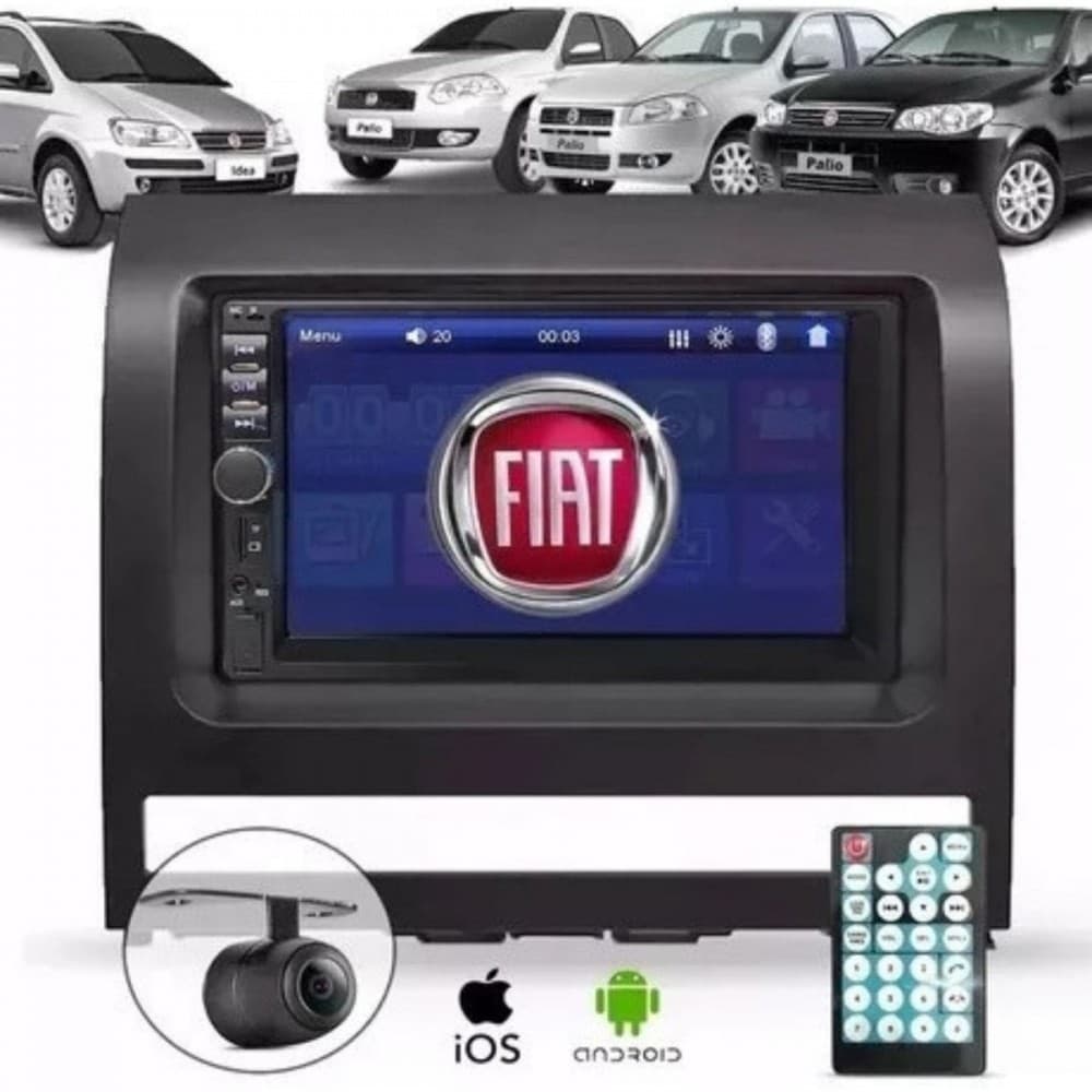 Central Multimídia 2 Din Mp5 Fiat Palio Câmera Moldura