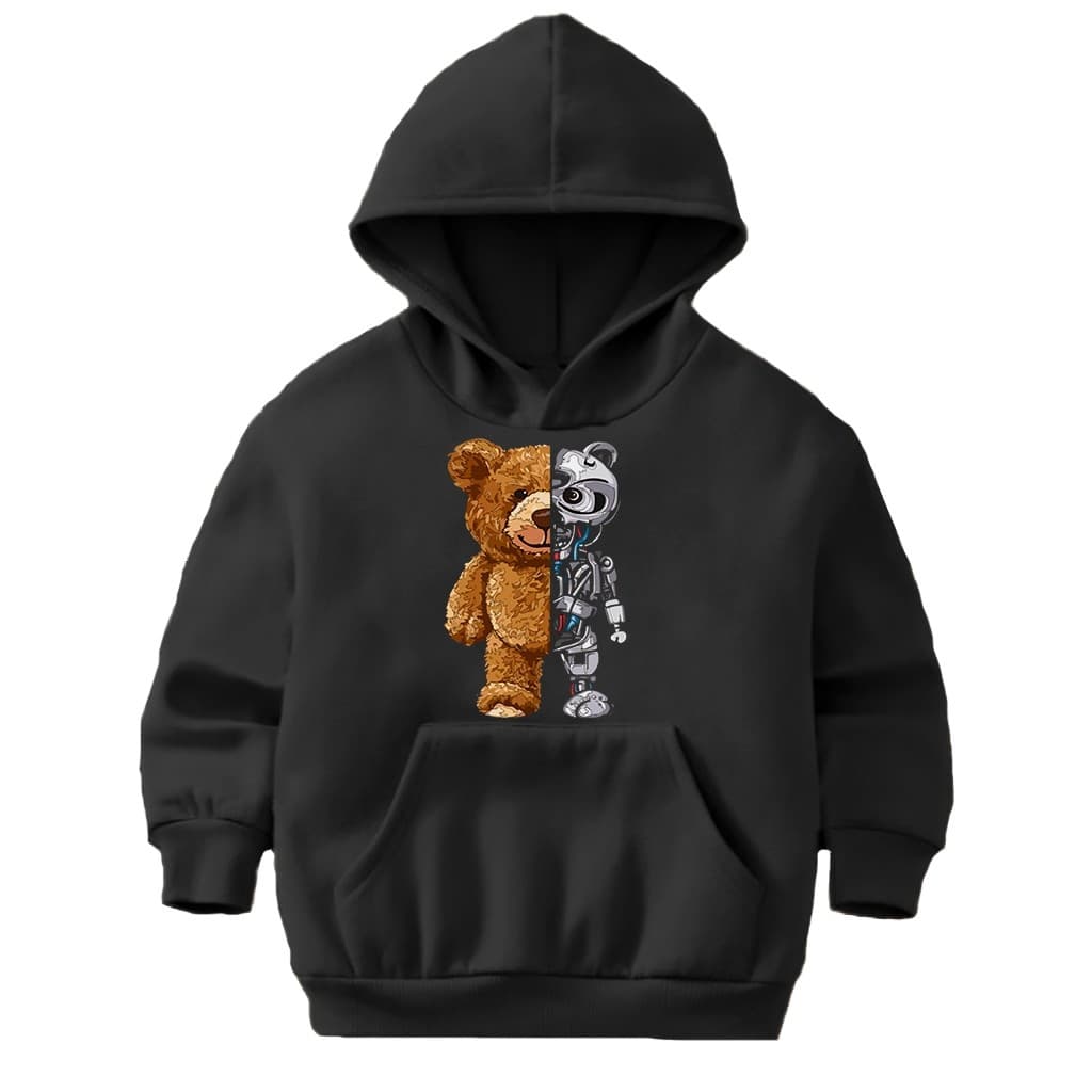 Blusa Moletom Canguru Infantil - Casaco Infantil Urso Robô, Moletom com Capuz e Bolso, Roupas de Frio para Crianças,