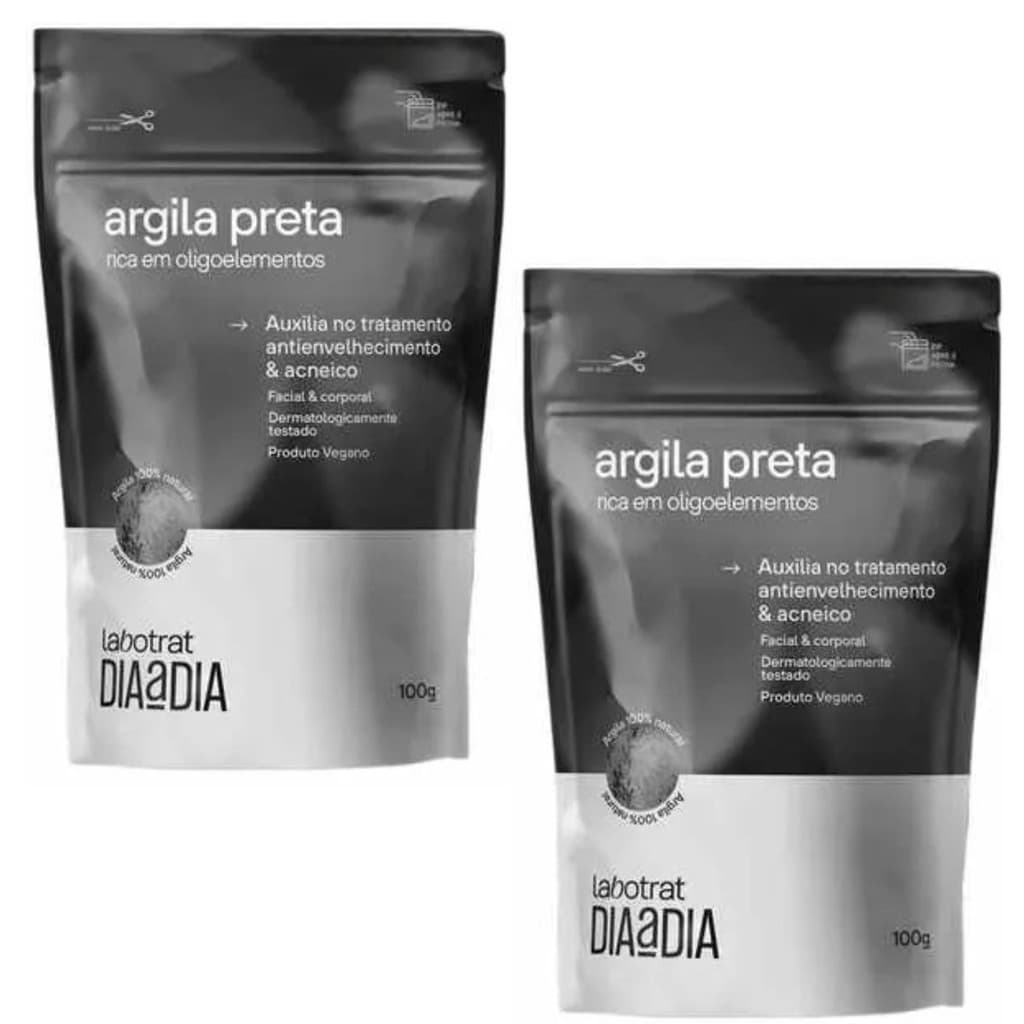 Argila Preta Pó Antienvelhecimento Facial Corporal Labotrat 100g Kit com 2