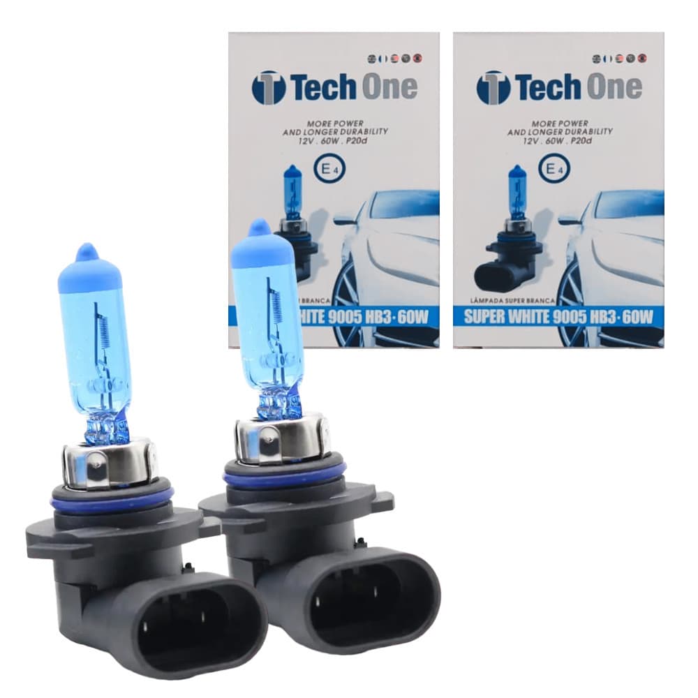 Par Lâmpada super branca HB3 9005 60W Efeito Xenon 8500K Tech One