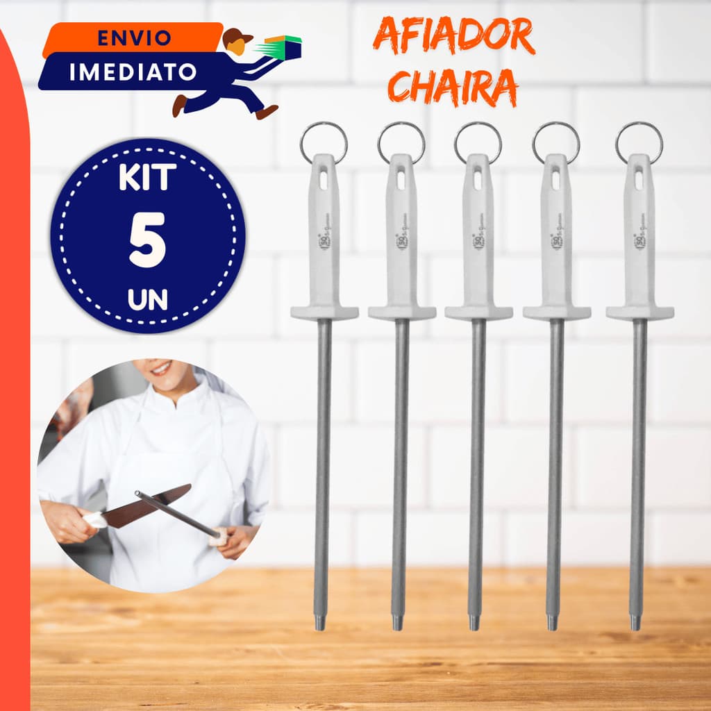 Kit 5 Un Chaira Profissional 10 polegadas Amolador Grande Afiador de Facas Açougueiro Churrascaria Cozinha