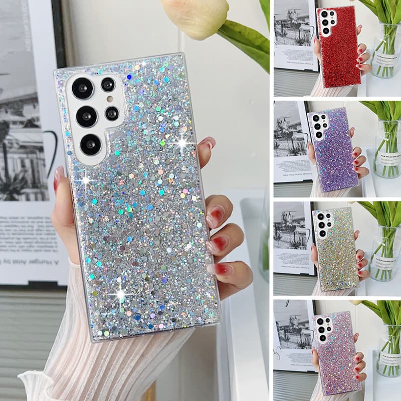 Bling Glitter Caso De Telefone Para Samsung Galaxy S26 S25 S24 S23 S22 S21 FE S24 Plus Ultra 5G Lantejoulas Brilhantes C