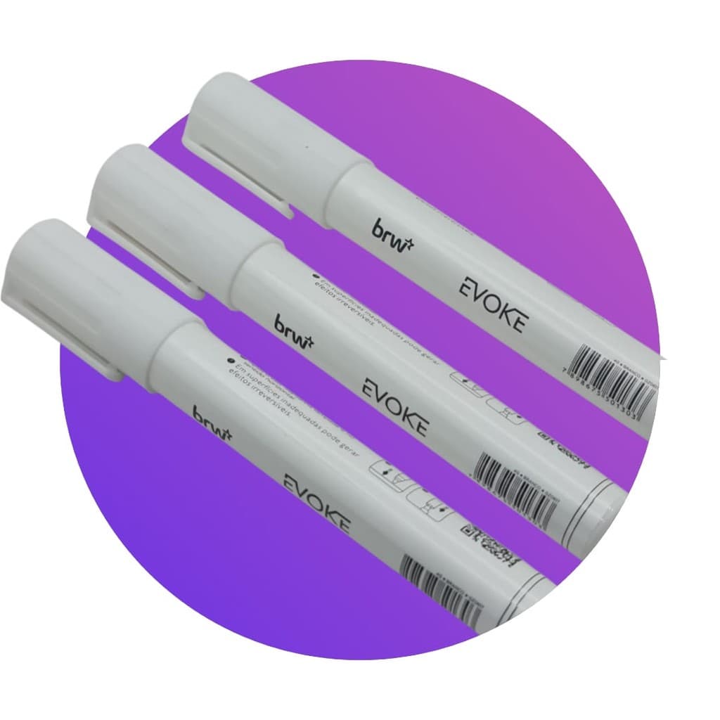 3 Marcadores Giz Líquido Branco Com Ponta Redonda 6mm Brw