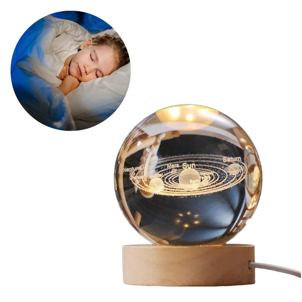 Luminária de Bola de Cristal Presente Sistema Solar Espaço Abajur Ilumina Quarto Decoração