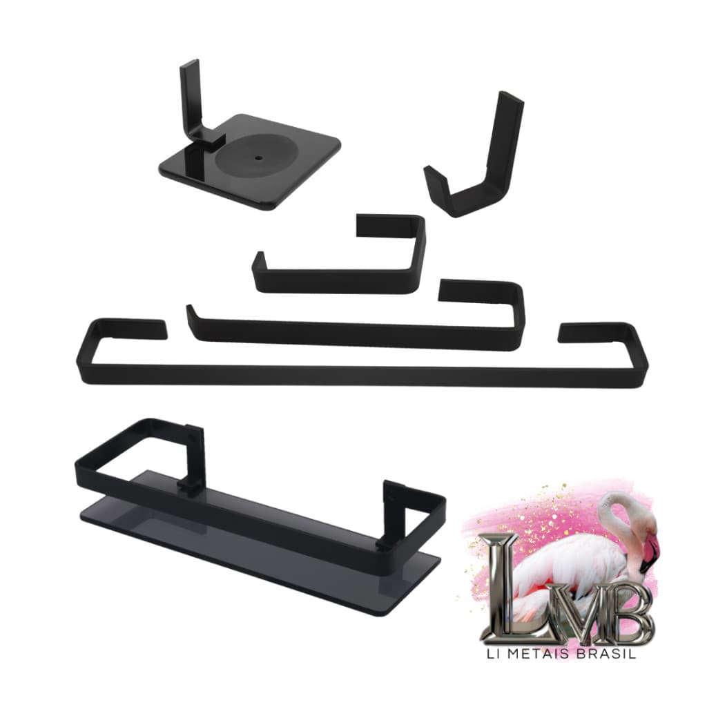 KIT PARA BANHEIRO, TOALHA, PAREDE, LUXO E PORTA SHAMPOO VIDRO PRETO FOSCO
