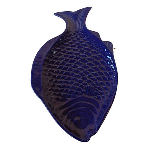 Travessa Peixe Petisqueira Esmaltada Cerâmica Sombreado Cor Azul
