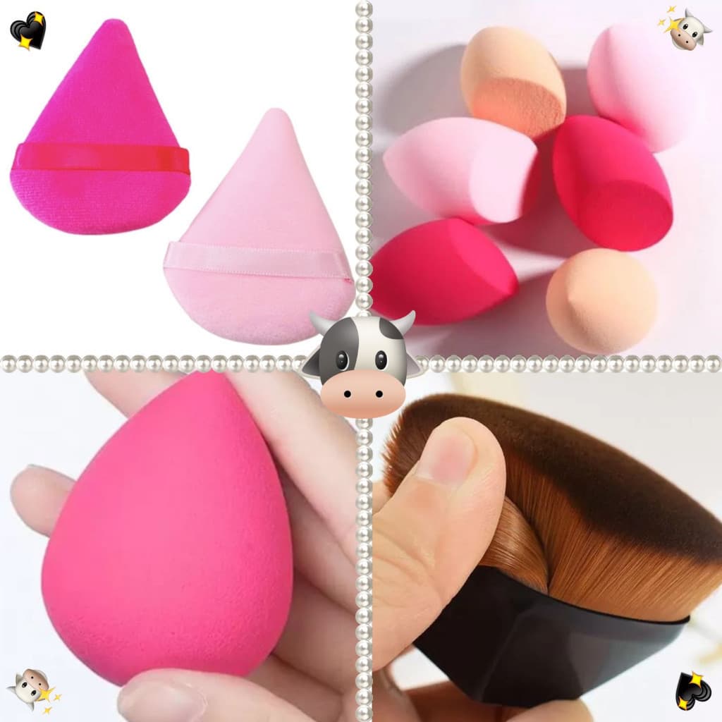 UMA KIT TEM 1 Pincel Hexágono Para Base+2 Esponja para Pó+1 Esponja Para Maquiagem+1Esponja Para Maquiagem conjunto