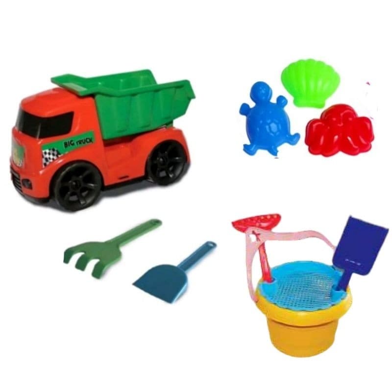 KIT CAMINHAO BIG TRUCK CAÇAMBA COM RASTELO E PÁ 2 MODELOS COM OU SEM O KIT BALDINHO PA+RASTELO+FORMINHAE PENEIRA