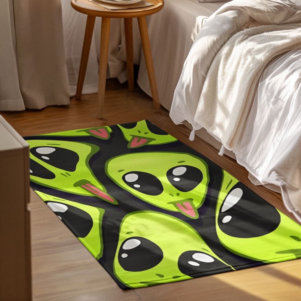 Tapete Decorativo  Aliens 118x70cm Antiderrapante Sala, Quarto e Escritório