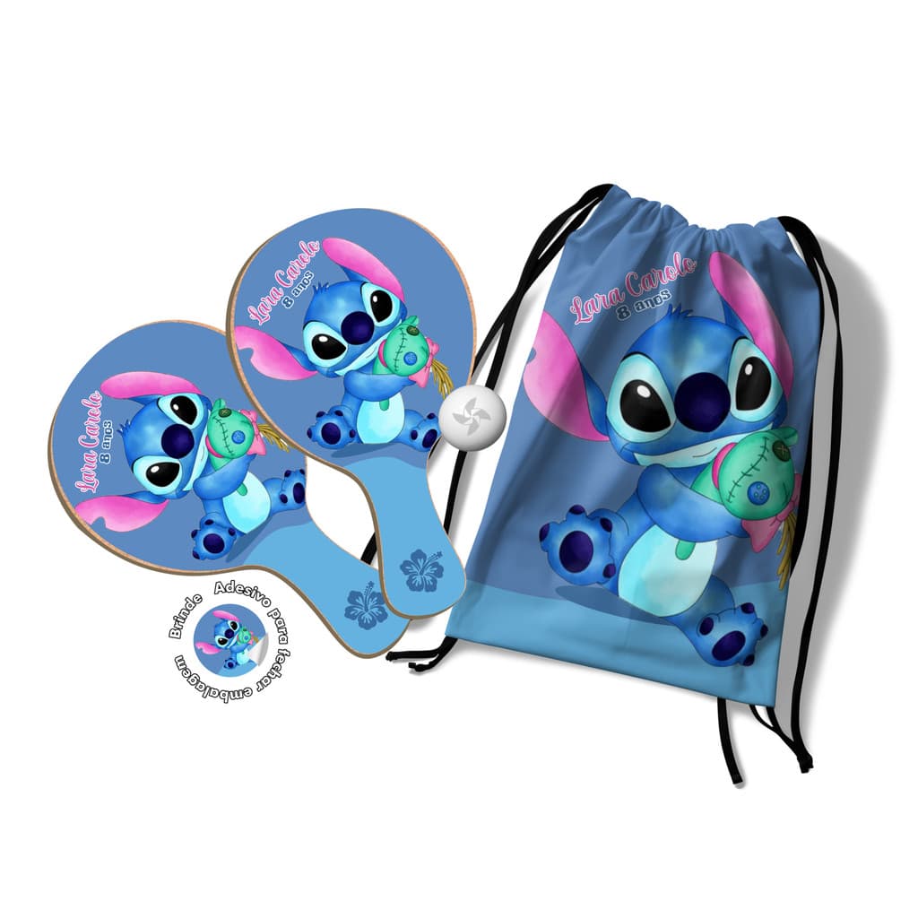 7/10/15/20/25 Kit Mochilinha e Raquetes Ping Pong - Lilo Stitch