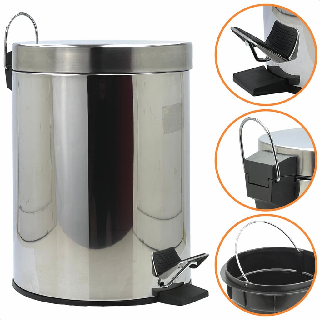 Lixeira Aço Inox 5 Litros Com Pedal Cesto De Plástico Grande Lixo Redondo Para Escritório E Cozinha