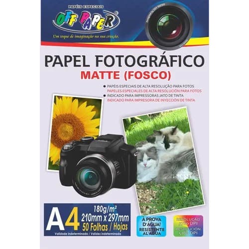 Papel Fotográfico Matte Fosco A4 180g C/50 Folhas - Off Paper