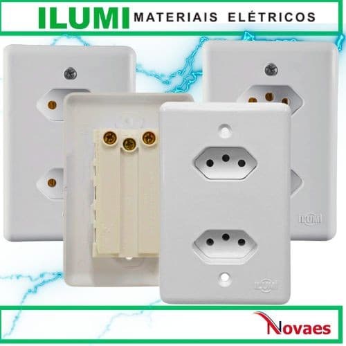 Kit 4 Tomada Dupla Monobloco 10a Ilumi 3 Pinos Branco Stylus 201200